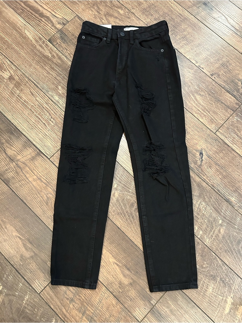 NWT Garage Denim Black Distressed Straight Mom Jeans